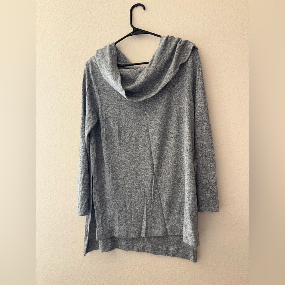 Elegant Heather Gray Cowl Neck Sweater